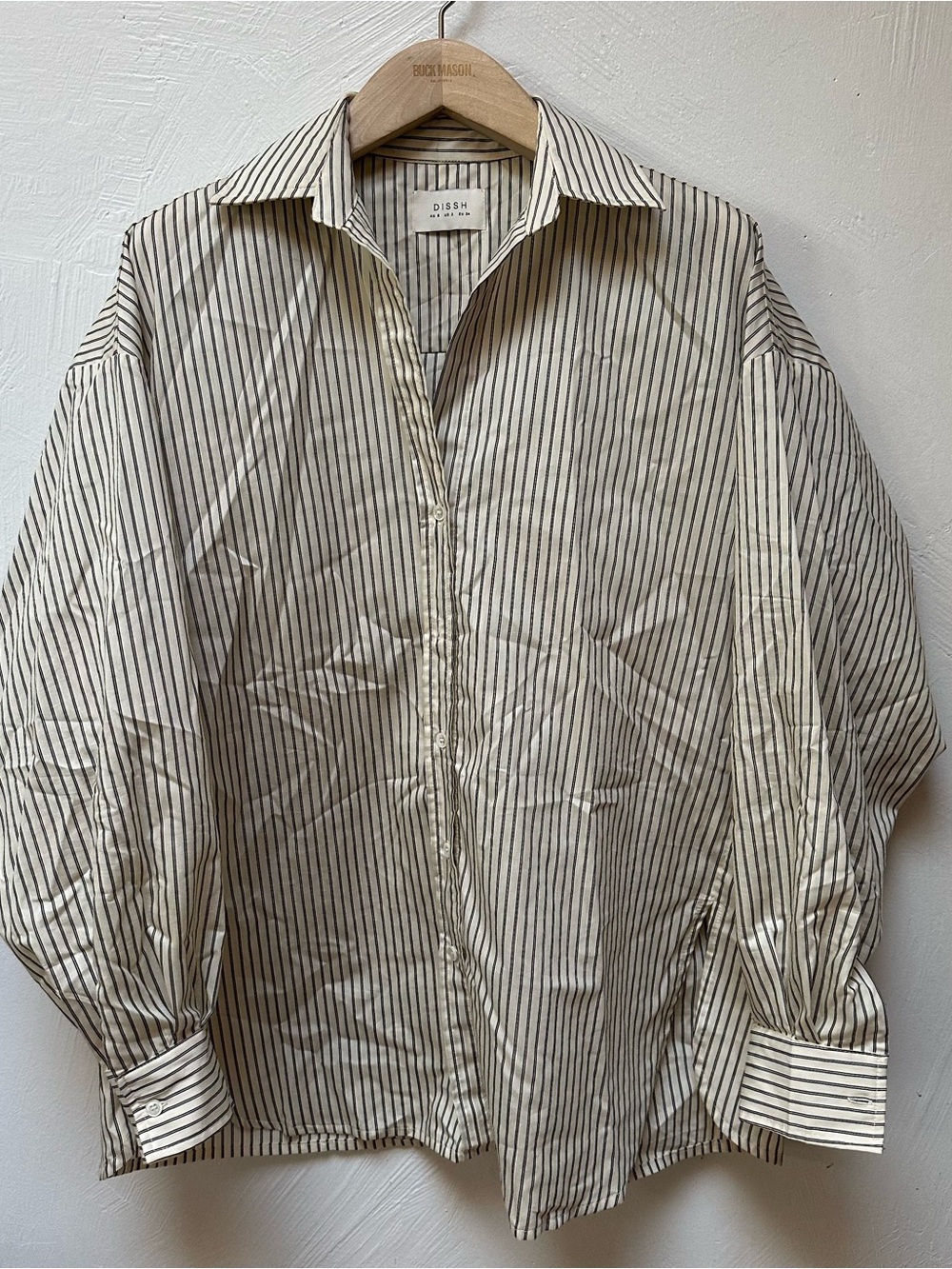 DISSH Cream and Black Vertical-Stripe Button Down Shirt